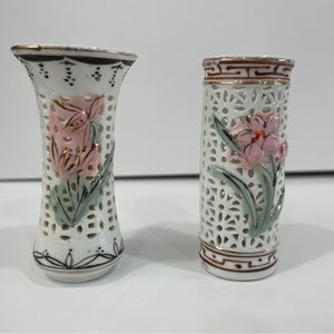 Vintage Pair of Bud Vase Small Pink Flower Ceramic 3” H